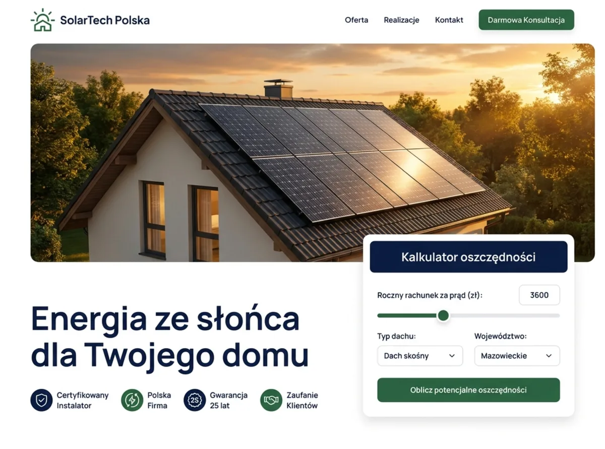 Zrealizowana strona dla firmy z branży OZE