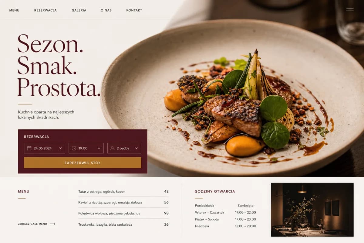 Zrealizowana strona z rezerwacją stolików dla restauracji